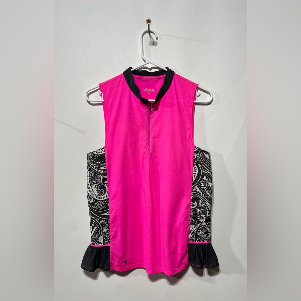 SwingDish Vibrant Pink Golf Top with Black Paisley Accents Size Medium